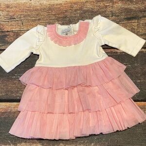 Charming Pink and White MudPie Baby Dress Size 0-6 Months